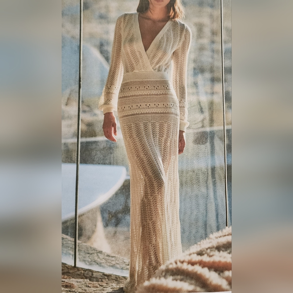NWOT Alexis Ace open-knit cotton blend maxi dress in ivory  MSRP $465
